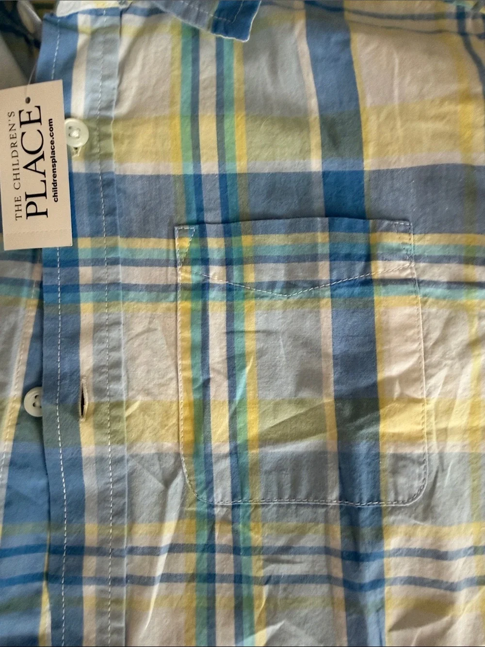 The Children's Place Light Blue and Yellow Plaid Button-Down Shirt, 14 NWT